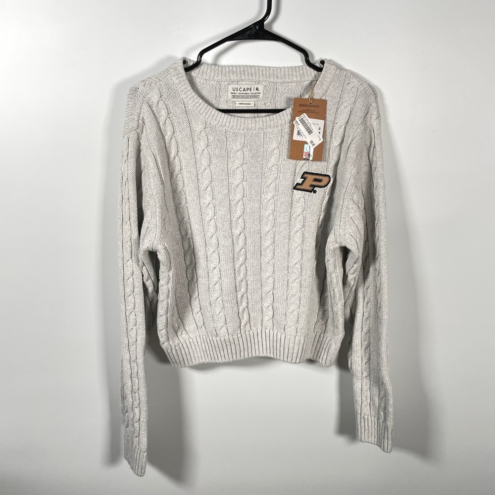 USCAPE R Purdue University Cable Knit Sweater Ash Gray Size M Renew NWT